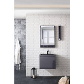  Milan 23-5/8'' W Single Vanity Cabinet, Modern Grey Glossy with Charcoal Black Composite Top, 23-5/8'' W x 18-1/8'' D x 20-5/8'' H