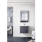  Milan 23-5/8'' W Single Vanity Cabinet, Modern Grey Glossy with Glossy White Composite Top, 23-5/8'' W x 18-1/8'' D x 20-5/8'' H