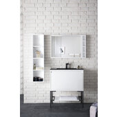  Milan 31-1/2'' W Single Vanity Cabinet, Glossy White, Matte Black with Charcoal Black Composite Top, 31-1/2'' W x 18-1/8'' D x 36'' H