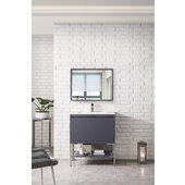  Milan 31-1/2'' W Single Vanity Cabinet, Modern Grey Glossy, Brushed Nickel with Glossy White Composite Top, 31-1/2'' W x 18-1/8'' D x 36'' H