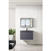  Milan 31-1/2'' W Single Vanity Cabinet, Modern Grey Glossy with Charcoal Black Composite Top, 31-1/2'' W x 18-1/8'' D x 20-5/8'' H