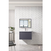  Milan 31-1/2'' W Single Vanity Cabinet, Modern Grey Glossy with Glossy White Composite Top, 31-1/2'' W x 18-1/8'' D x 20-5/8'' H