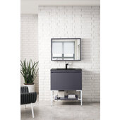  Milan 31-1/2'' W Single Vanity Cabinet, Modern Grey Glossy, Glossy White with Charcoal Black Composite Top, 31-1/2'' W x 18-1/8'' D x 36'' H