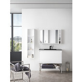  Milan 35-3/8'' W Single Vanity Cabinet, Glossy White, Brushed Nickel with Charcoal Black Composite Top, 35-3/8'' W x 18-1/8'' D x 36'' H