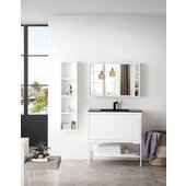  Milan 35-3/8'' W Single Vanity Cabinet, Glossy White, Glossy White with Charcoal Black Composite Top, 35-3/8'' W x 18-1/8'' D x 36'' H