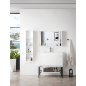  Milan 35-3/8'' W Single Vanity Cabinet, Glossy White, Matte Black with Glossy White Composite Top, 35-3/8'' W x 18-1/8'' D x 36'' H