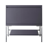  Milan 35-3/8'' W Single Vanity Cabinet in Modern Grey Glossy and Brushed Nickel Metal Base Only (No Top)
