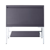  Milan 35-3/8'' W Single Vanity Cabinet in Modern Grey Glossy and Glossy White Metal Base Only (No Top)
