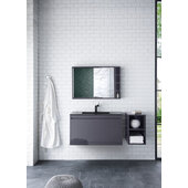  Milan 35-3/8'' W Single Vanity Cabinet, Modern Grey Glossy with Charcoal Black Composite Top, 35-3/8'' W x 18-1/8'' D x 20-5/8'' H