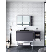  Milan 35-3/8'' W Single Vanity Cabinet, Modern Grey Glossy, Glossy White with Charcoal Black Composite Top, 35-3/8'' W x 18-1/8'' D x 36'' H