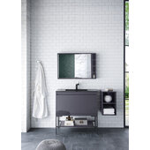  Milan 35-3/8'' W Single Vanity Cabinet, Modern Grey Glossy, Matte Black with Charcoal Black Composite Top, 35-3/8'' W x 18-1/8'' D x 36'' H