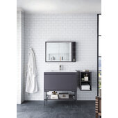  Milan 35-3/8'' W Single Vanity Cabinet, Modern Grey Glossy, Matte Black with Glossy White Composite Top, 35-3/8'' W x 18-1/8'' D x 36'' H