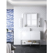  Milan 47-5/16'' W Single Vanity Cabinet, Glossy White, Brushed Nickel with Glossy White Composite Top, 47-5/16'' W x 18-1/8'' D x 36'' H