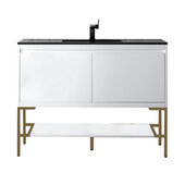  Milan 47-5/16'' W Single Vanity Cabinet in Glossy White and Radiant Gold Metal Base with Charcoal Black Composite Sink Top