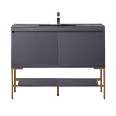  Milan 47-5/16'' W Single Vanity Cabinet in Modern Grey Glossy and Radiant Gold Metal Base with Charcoal Black Composite Sink Top