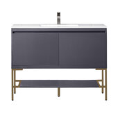  Milan 47-5/16'' W Single Vanity Cabinet in Modern Grey Glossy and Radiant Gold Metal Base with Glossy White Composite Sink Top