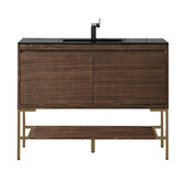  Milan 47-5/16'' W Single Vanity Cabinet in Mid Century Walnut and Radiant Gold Metal Base with Charcoal Black Composite Sink Top