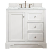  De Soto 36'' Single Vanity in Bright White, with 3cm (1-3/8'') Thick Ethereal Noctis Quartz Top and Rectangle Undermount Sink