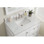  De Soto 36'' Single Bathroom Vanity, Bright White with 3 cm Carrara Marble Top and Satin Nickel Hardware - 37-1/4''W x 23-1/2''D x 36-1/4''H