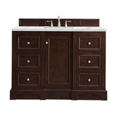  De Soto 48'' Single Vanity in Burnished Mahogany with 3cm (1-3/8'') Thick Ethereal Noctis Quartz Top and Rectangle Sink
