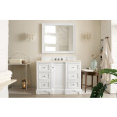  De Soto 48'' Single Bathroom Vanity, Bright White with 3 cm Eternal Marfil Quartz Top and Satin Nickel Hardware - 49-1/4''W x 23-1/2''D x 36-1/4''H
