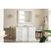  De Soto 48'' Single Bathroom Vanity, Bright White with 3 cm Eternal Serena Quartz Top and Satin Nickel Hardware - 49-1/4''W x 23-1/2''D x 36-1/4''H