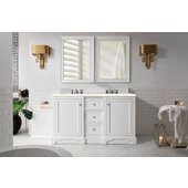  De Soto 60'' Double Bathroom Vanity, Bright White with 3 cm Eternal Marfil Quartz Top and Satin Nickel Hardware - 61-1/4''W x 23-1/2''D x 36-1/4''H