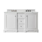  De Soto 60'' Double Vanity in Bright White with 3cm (1-3/8'') Thick Ethereal Noctis Quartz Top and Rectangle Undermount Sinks