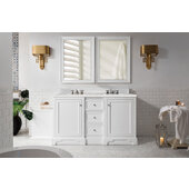  De Soto 60'' Double Bathroom Vanity, Bright White with 3 cm Eternal Serena Quartz Top and Satin Nickel Hardware - 61-1/4''W x 23-1/2''D x 36-1/4''H