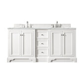  De Soto 72'' Double Vanity in Bright White with 3cm (1-3/8'') Thick Ethereal Noctis Quartz Top and Rectangle Undermount Sinks