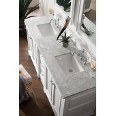  De Soto 72'' Double Bathroom Vanity, Bright White with 3 cm Carrara Marble Top and Satin Nickel Hardware - 73-1/4''W x 23-1/2''D x 36-1/4''H