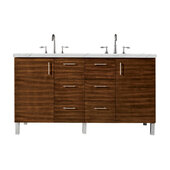 Metropolitan 60'' Double Vanity in American Walnut with 3cm (1-3/8'') Thick Ethereal Noctis Quartz Top and Rectangle Sinks