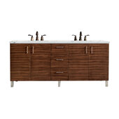  Metropolitan 72'' Double Vanity in American Walnut with 3cm (1-3/8'') Thick Ethereal Noctis Quartz Top and Rectangle Sinks