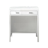  Addison 30'' Free-Standing Countertop Unit (Makeup Counter) in Glossy White w/ 3cm (1-3/8'') Thick Arctic Fall Solid Surface Top