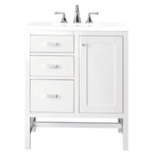  Addison 30'' Single Vanity Cabinet in Glossy White w/ 3cm (1-3/8'') Thick White Zeus Quartz Top, 30'' W x 23-1/2'' D x 35-1/2'' H