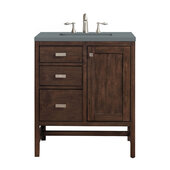  Addison 30'' Single Vanity Cabinet in Mid Century Acacia with 3cm (1-3/8'') Thick Cala Blue Quartz Top and Rectangle Sink