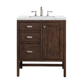  Addison 30'' Single Vanity Cabinet in Mid Century Acacia with 3cm (1-3/8'') Thick Ethereal Noctis Quartz Top and Rectangle Sink