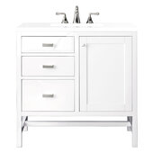  Addison 36'' Single Vanity Cabinet in Glossy White w/ 3cm (1-3/8'') Thick White Zeus Quartz Top, 36'' W x 23-1/2'' D x 35-1/2'' H