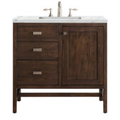  Addison 36'' Single Vanity Cabinet in Mid Century Acacia with 3cm (1-3/8'') Thick Ethereal Noctis Quartz Top and Rectangle Sink
