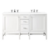  Addison 60'' Double Vanity Cabinet in Glossy White w/ 3cm (1-3/8'') Thick White Zeus Quartz Top, 60'' W x 23-1/2'' D x 35-1/2'' H