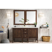  Addison 60'' W Double Vanity Set in Mid Century Acacia Finish with 3cm (1-3/8'') Thick Carrara White Top and Two (2) Sinks, 59-7/8'' W x 23-3/8'' D x 34-1/2'' H