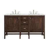  Addison 60'' Double Vanity Cabinet in Mid Century Acacia with 3cm (1-3/8'') Thick Ethereal Noctis Quartz Top and Rectangle Sinks