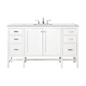  Addison 60'' Single Vanity Cabinet in Glossy White with 3cm (1-3/8'') Thick Ethereal Noctis Top and Rectangle Undermount Sink