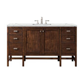 Addison 60'' Single Vanity Cabinet in Mid Century Acacia with 3cm (1-3/8'') Thick Ethereal Noctis Quartz Top and Rectangle Sink