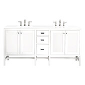  Addison 72'' Double Vanity Cabinet in Glossy White w/ 3cm (1-3/8'') Thick White Zeus Quartz Top, 72'' W x 23-1/2'' D x 35-1/2'' H