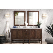  Addison 72'' W Double Vanity Set in Mid Century Acacia Finish with 3cm (1-3/8'') Thick Carrara White Top and Two (2) Sinks, 71-7/8'' W x 23-3/8'' D x 34-1/2'' H