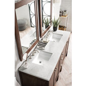  Addison 72'' W Double Vanity Set in Mid Century Acacia Finish with 3cm (1-1/5'') Thick Eternal Jasmine Pearl Quartz Top and Two (2) Sinks, 71-7/8'' W x 23-3/8'' D x 34-1/2'' H