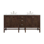  Addison 72'' Double Vanity Cabinet in Mid Century Acacia with 3cm (1-3/8'') Thick Ethereal Noctis Quartz Top and Rectangle Sinks