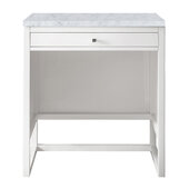  Athens 30'' Countertop Unit (Makeup Counter) in Glossy White with 3cm (1-3/8'') Thick Carrara Marble Top