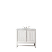  Athens 36'' W Single Vanity Cabinet, Glossy White, w/ 3cm (1-3/8'') Thick Arctic Fall Solid Surface Countertop